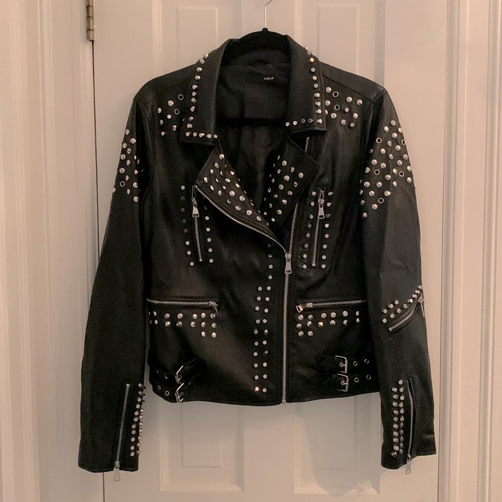 Aqua faux leather Moto jacket